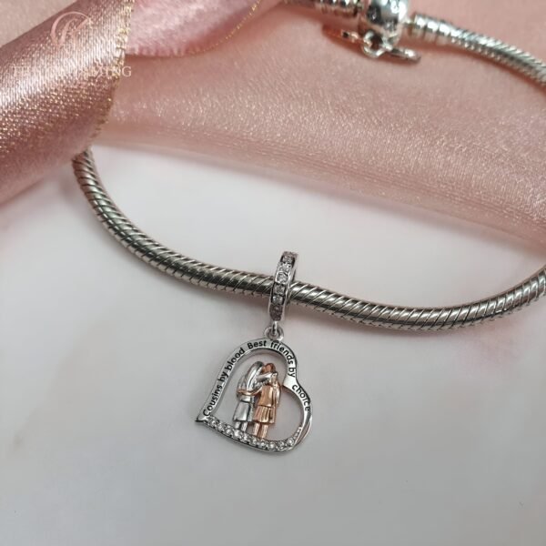 Cousins Heart Charm 925 Sterling Silver and Rose Gold - Image 2