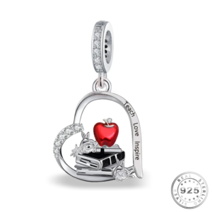 Teacher Heart Charm 925 Sterling Silver - Teach Love Inspire