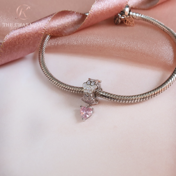 Dog / Cat Paw Charm 925 Sterling Silver Pink Crystal - Image 2