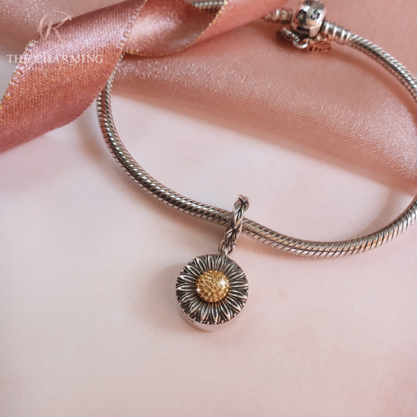 Sunflower Self-Fill Ashes Charm 925 Sterling Silver & Gold - Image 3