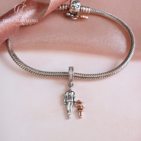 Dad & Daughter Charm Genuine 925 Sterling Silver and Rose Gold - Image 3