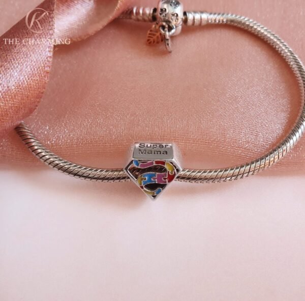 Autism Awareness Super Mama Charm 925 Sterling Silver - Puzzle - Image 3