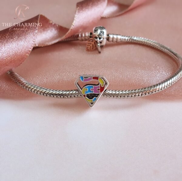 Autism Awareness Super Mama Charm 925 Sterling Silver - Puzzle - Image 2