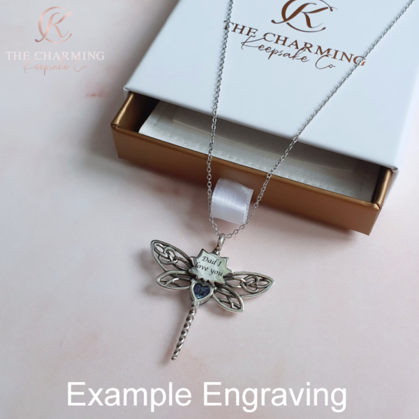 Engravable Dragonfly Ashes Urn Necklace 925 Sterling Silver - Personalised - Image 4