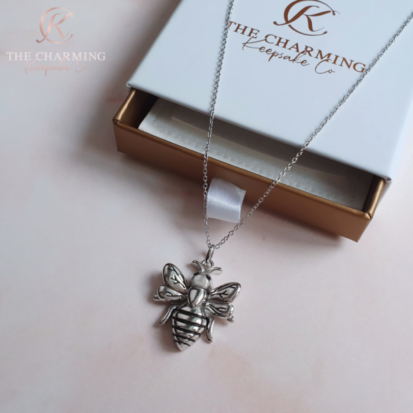 Engravable Bee Ashes Urn Necklace 925 Sterling Silver - Personalised - Image 3
