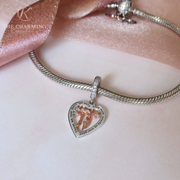 Family Tree Angel Wing Charm Rose Gold & 925 Sterling Silver - Image 2