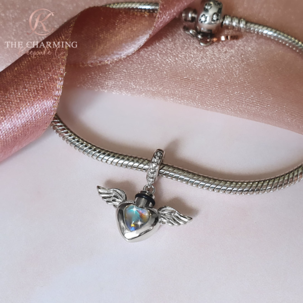 Angel Wings Self-Fill Cremation Ashes Charm 925 Sterling Silver - Image 2