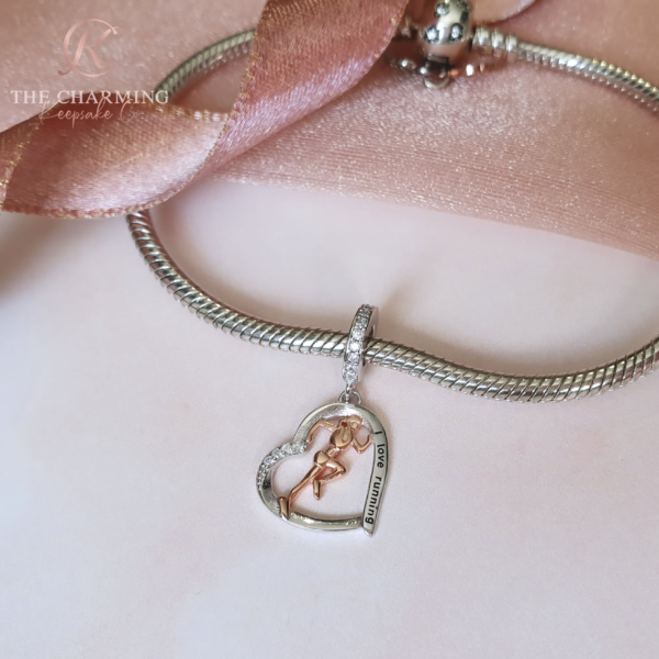 Love Running Charm Genuine 925 Sterling Silver & Rose Gold - Image 2