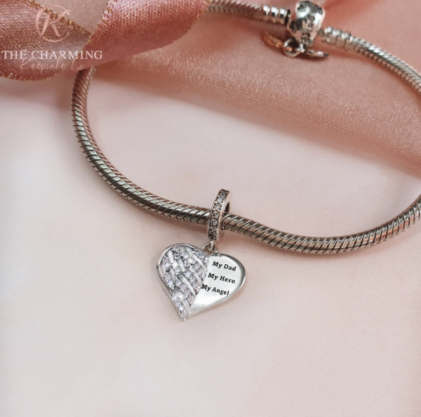 Dad My Hero Angel Wings Charm 925 Sterling Silver - Image 2