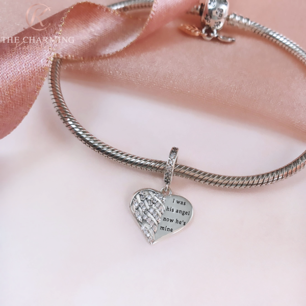 Angel Wing Heart Charm 925 Sterling Silver - Image 2