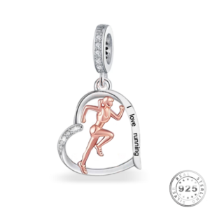 Love Running Charm Genuine 925 Sterling Silver & Rose Gold
