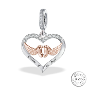 Grandma of an Angel Infant / Baby Feet Charm 925 Sterling Silver