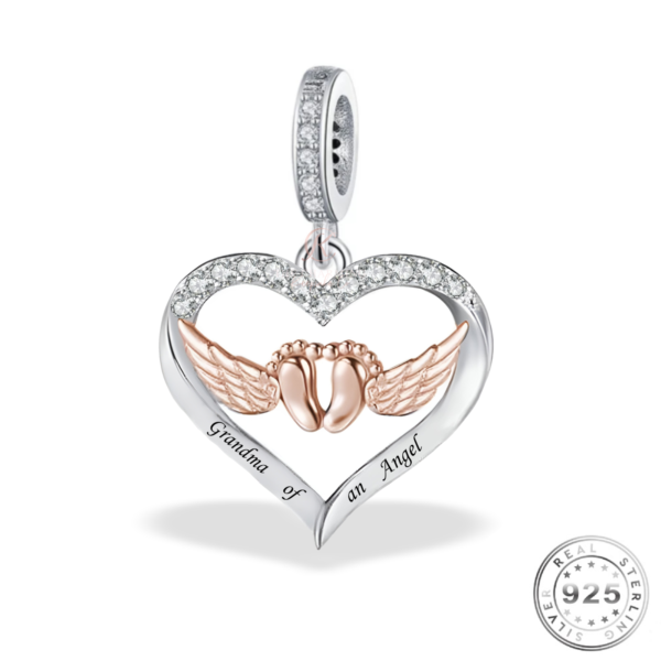 Grandma of an Angel Infant / Baby Feet Charm 925 Sterling Silver
