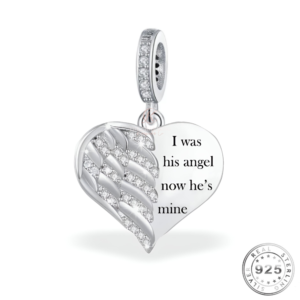Angel Wing Heart Charm 925 Sterling Silver