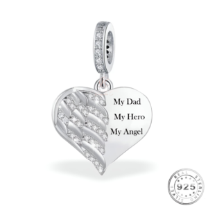 Dad My Hero Angel Wings Charm 925 Sterling Silver