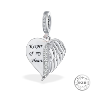 Angel Wing Heart Charm 925 Sterling Silver  - Keeper of my Heart