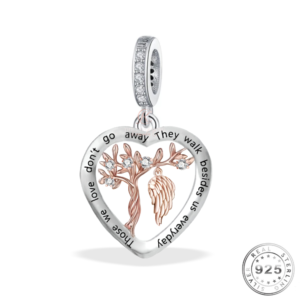 Family Tree Angel Wing Charm Rose Gold & 925 Sterling Silver
