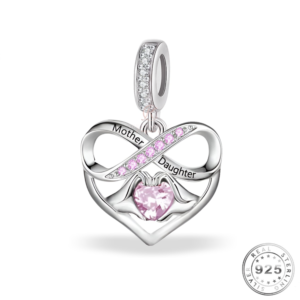 Mother & Daughter Heart Dangle Charm 925 Sterling Silver