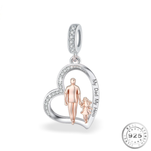 Dad My Hero Heart Charm 925 Sterling Silver Rose Gold