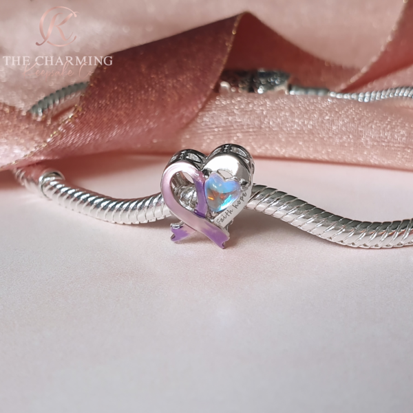 Purple Awareness Ribbon Charm 925 Sterling Silver - Image 3