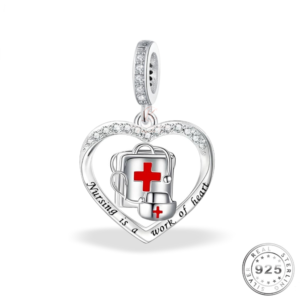 Nurse Heart Dangle Charm 925 Sterling Silver
