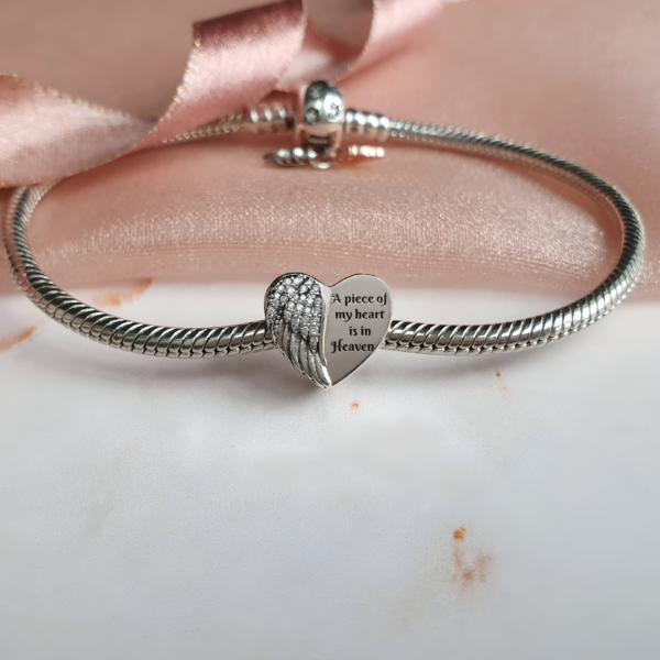 Engraved Angel Wing Charm 925 Sterling Silver- Personalised With Your Text - Image 2