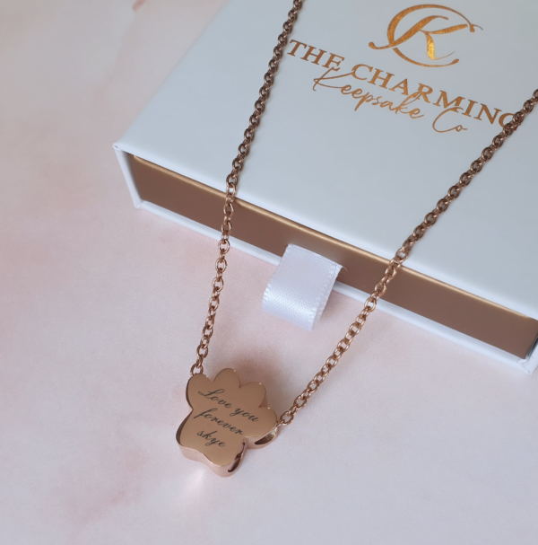 Engraved Pet Dog / Cat Cremation Ashes Paw Urn Necklace Rose Gold - Image 3