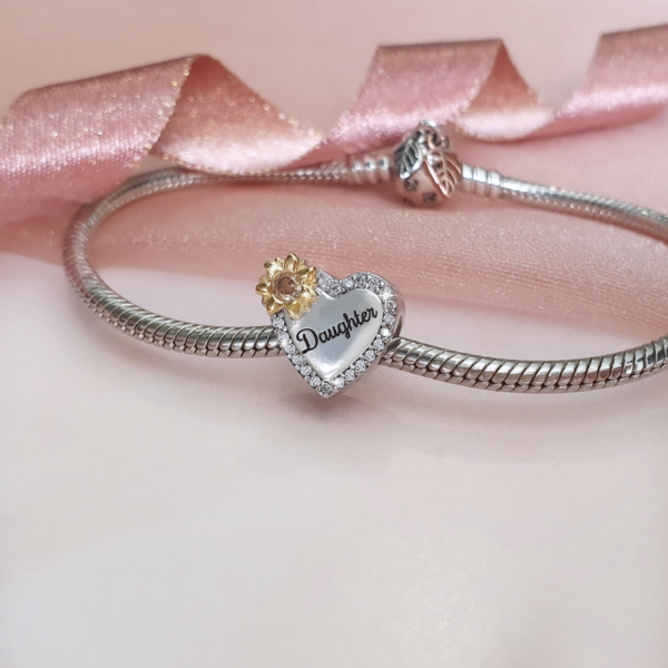 Engraved Sunflower Love You To The Moon Charm 925 Sterling Silver - Personalised - Image 2