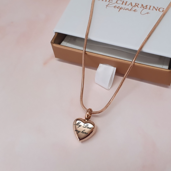 Engraved Self-Fill Ashes Small Heart Urn Necklace Silver or Rose Gold