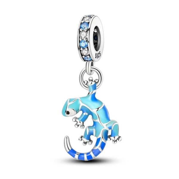 925 Sterling Silver Blue Gecko Charm