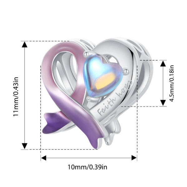 Purple Awareness Ribbon Charm 925 Sterling Silver - Image 2