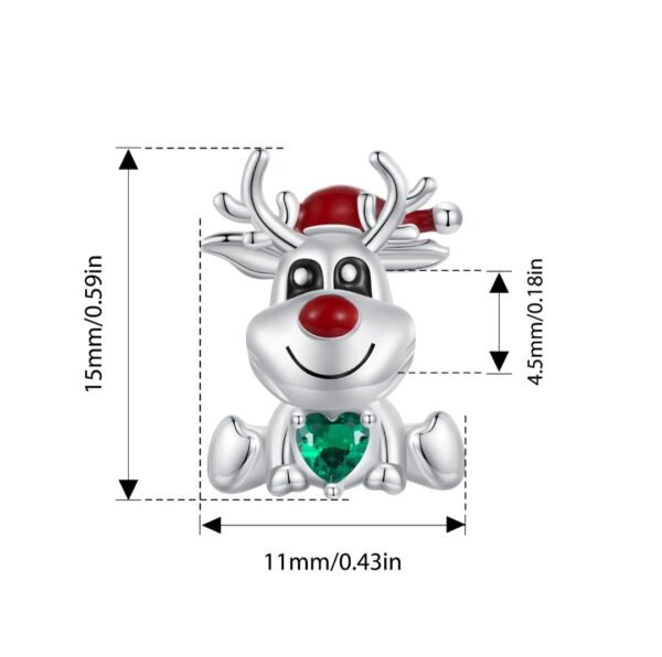 Christmas Reindeer Charm 925 Sterling Silver - Image 2