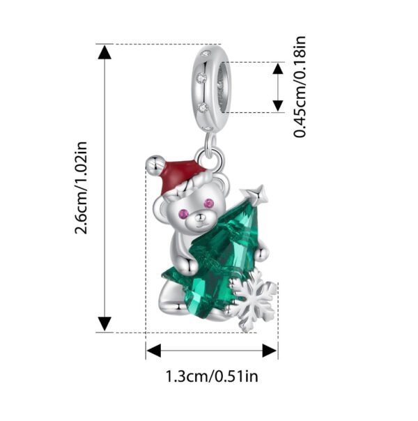 Christmas Tree & Bear Charm 925 Sterling Silver - Image 2