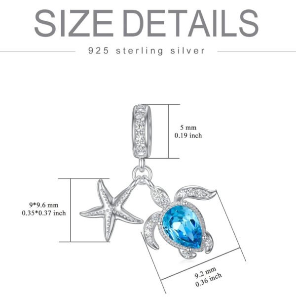 Turtle Charm 925 Sterling Silver & Aqua Blue Crystal - Image 2