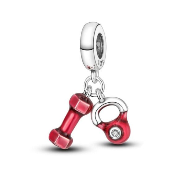 925 Sterling Silver Dumbbell and Kettlebell Dangle Charm