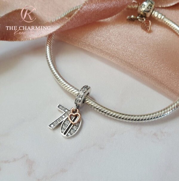70th Birthday Charm 925 Sterling Silver and Rose Gold - Image 3