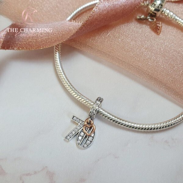 70th Birthday Charm 925 Sterling Silver and Rose Gold - Image 2