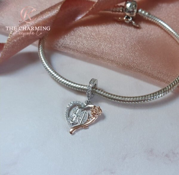 80th Birthday Years Charm 925 Sterling Silver & Rose Gold - Image 3