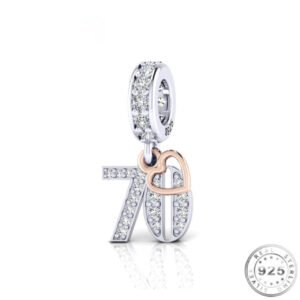 70th Birthday Charm 925 Sterling Silver and Rose Gold