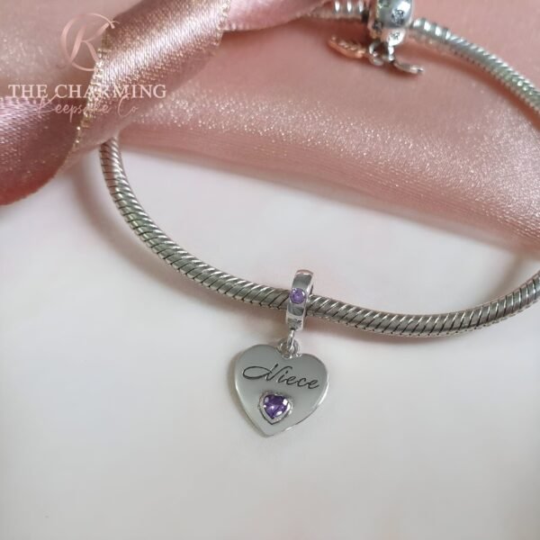 Niece Heart Dangle Charm 925 Sterling Silver - Image 2
