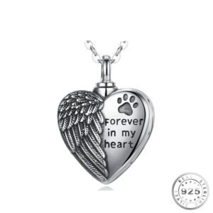 Pet Dog / Cat Cremation Ashes Paw Angel Wing Necklace Urn 925 Sterling Silver