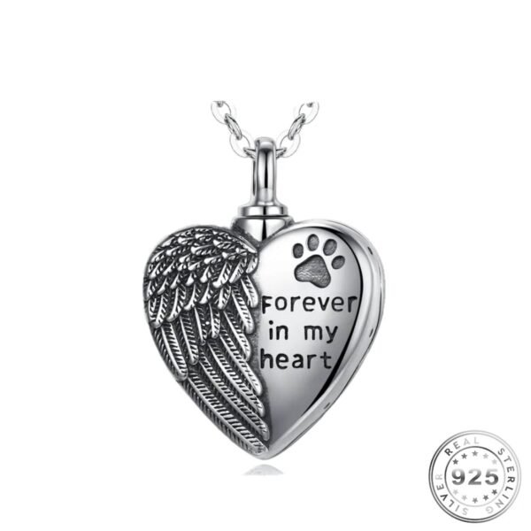 Pet Dog / Cat Cremation Ashes Paw Angel Wing Necklace Urn 925 Sterling Silver