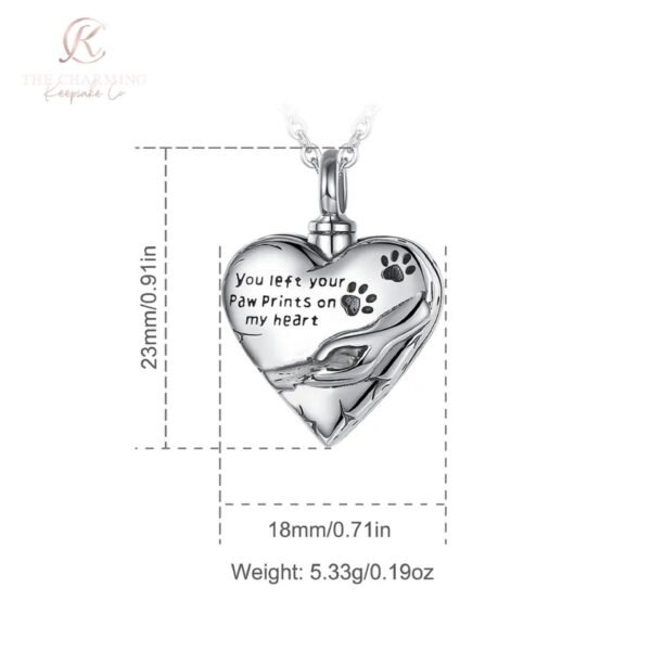 Dog / Cat Pet Cremation Ashes Paw Prints Heart Necklace 925 Sterling Silver - Image 2