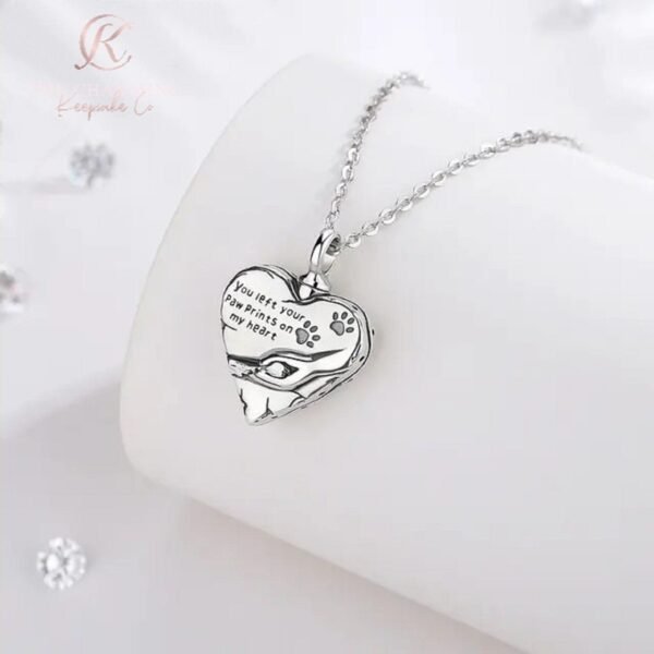 Dog / Cat Pet Cremation Ashes Paw Prints Heart Necklace 925 Sterling Silver - Image 3