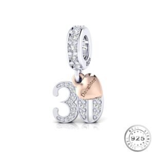 30th Birthday Charm 925 Sterling Silver with Personalised Daughter Heart Tag