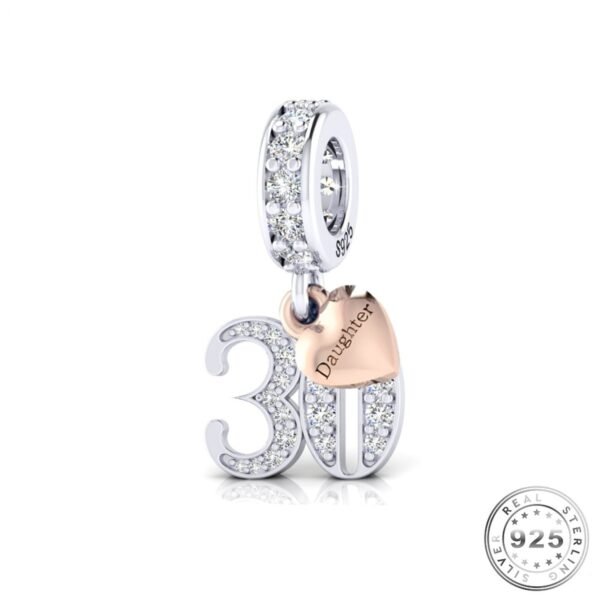 30th Birthday Charm 925 Sterling Silver with Personalised Daughter Heart Tag
