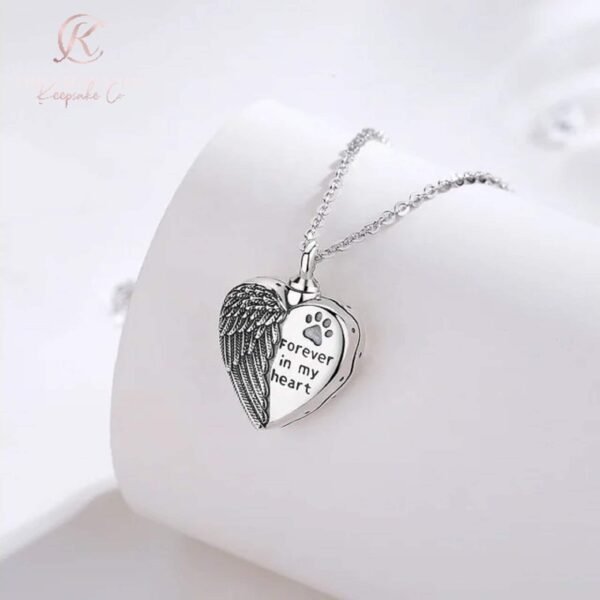 Pet Dog / Cat Cremation Ashes Paw Angel Wing Necklace Urn 925 Sterling Silver - Image 2