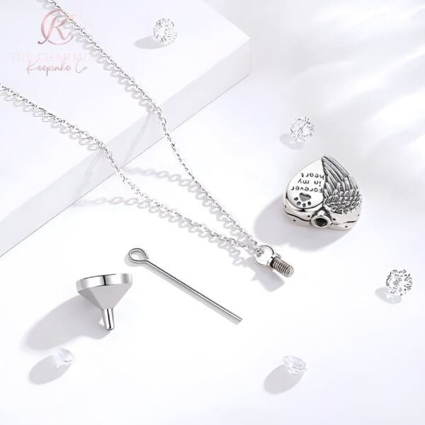 Pet Dog / Cat Cremation Ashes Paw Angel Wing Necklace Urn 925 Sterling Silver - Image 3