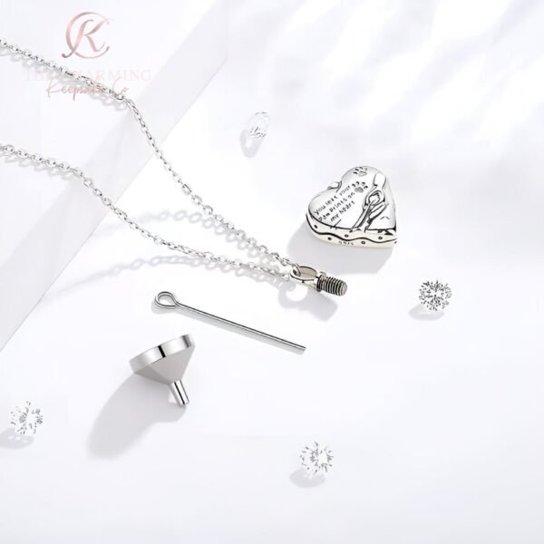 Dog / Cat Pet Cremation Ashes Paw Prints Heart Necklace 925 Sterling Silver - Image 4