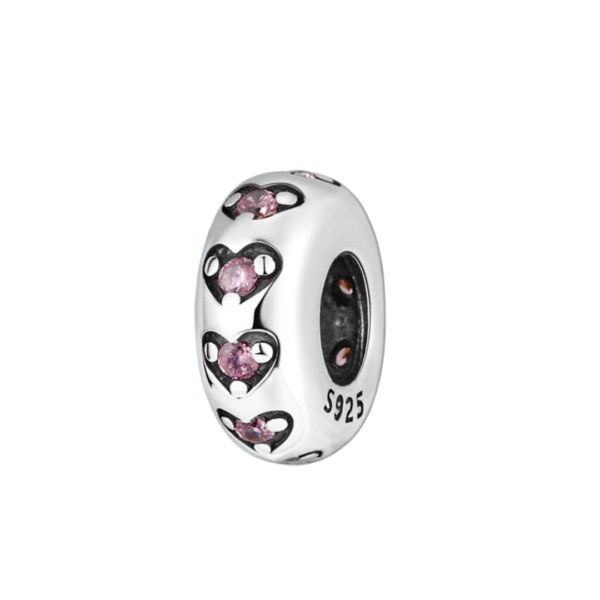 925 Sterling Silver Pink Hearts Spacer Charm